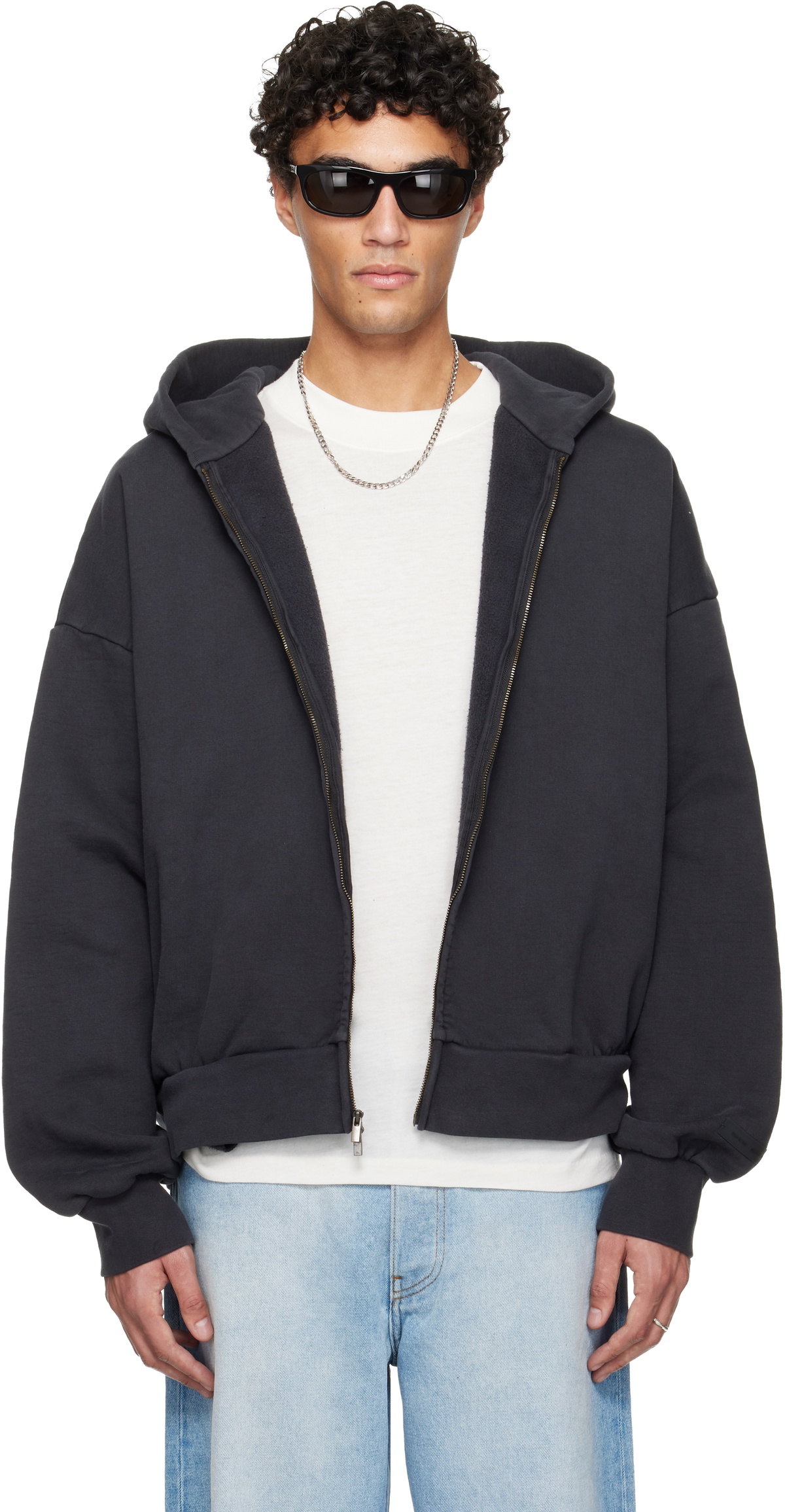 Fear of God ESSENTIALS Black Holiday Embroidered Classic Full Zip Hoodie