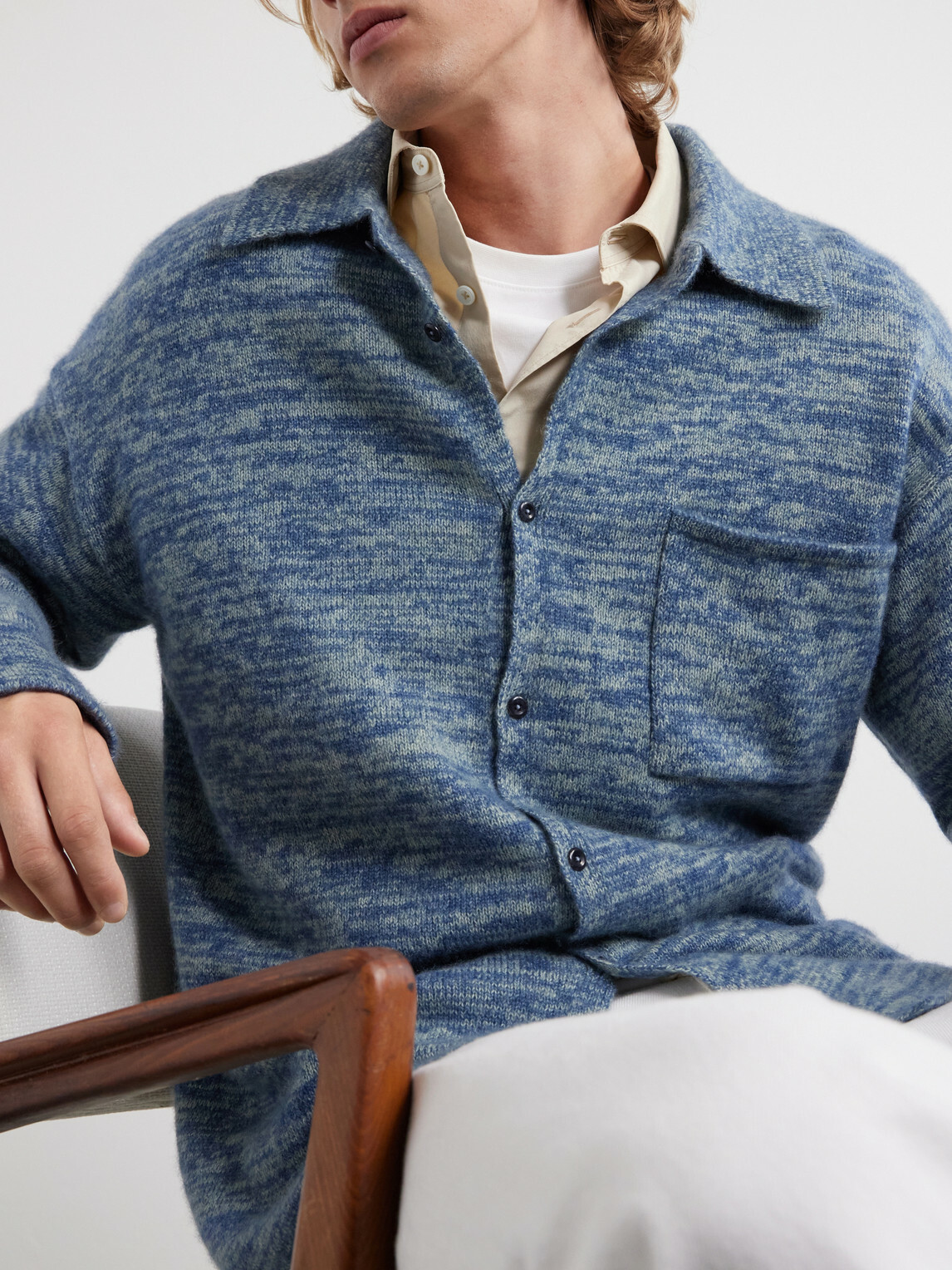 The Elder Statesman - Knitted-Cashmere and Silk-Bend Cardigan - Blue