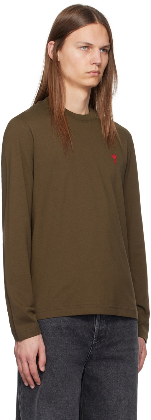 AMI Paris Brown Red Ami de Coeur Long Sleeve T-shirt