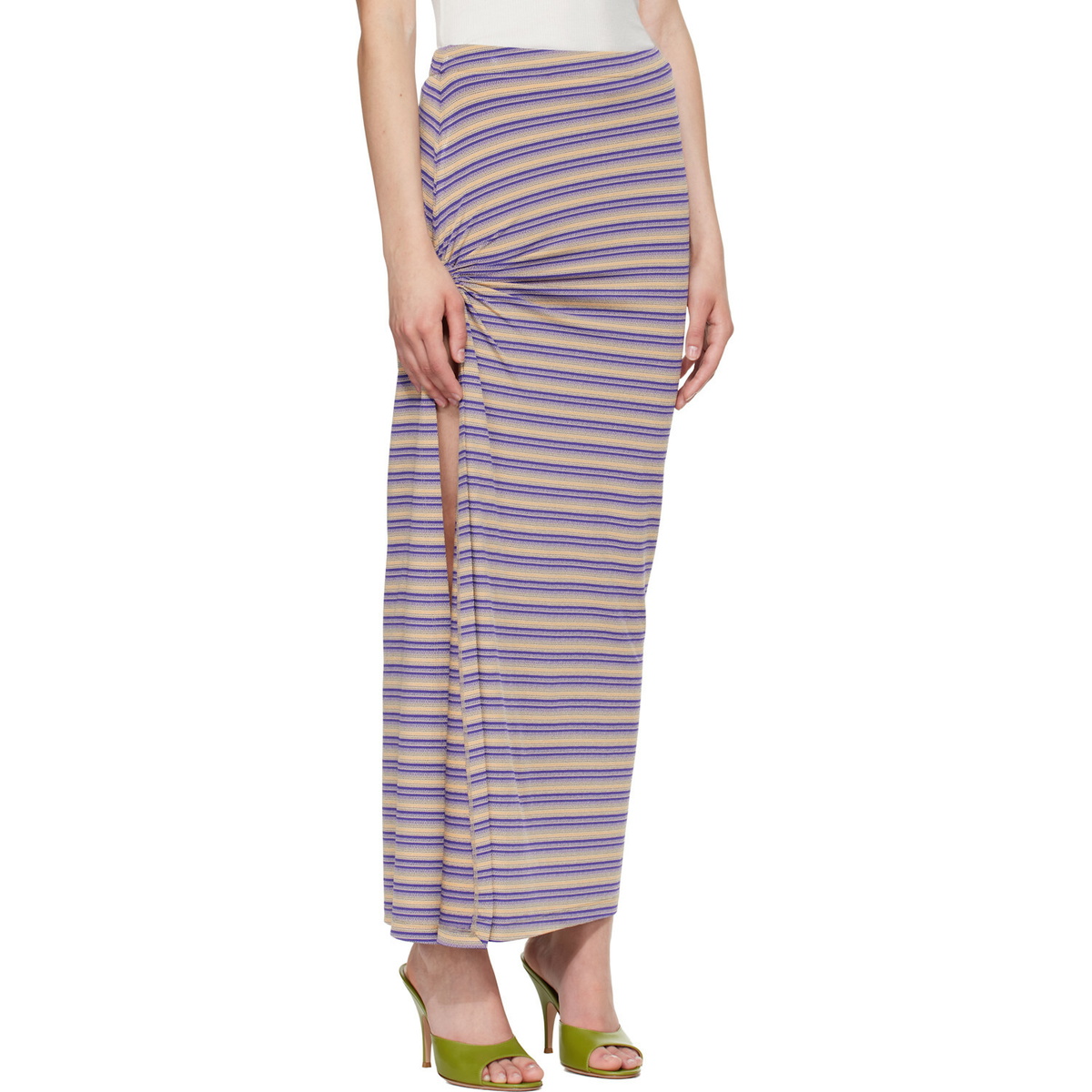 Rabanne Purple Striped Viscose Jersey Piercing Maxi Skirt