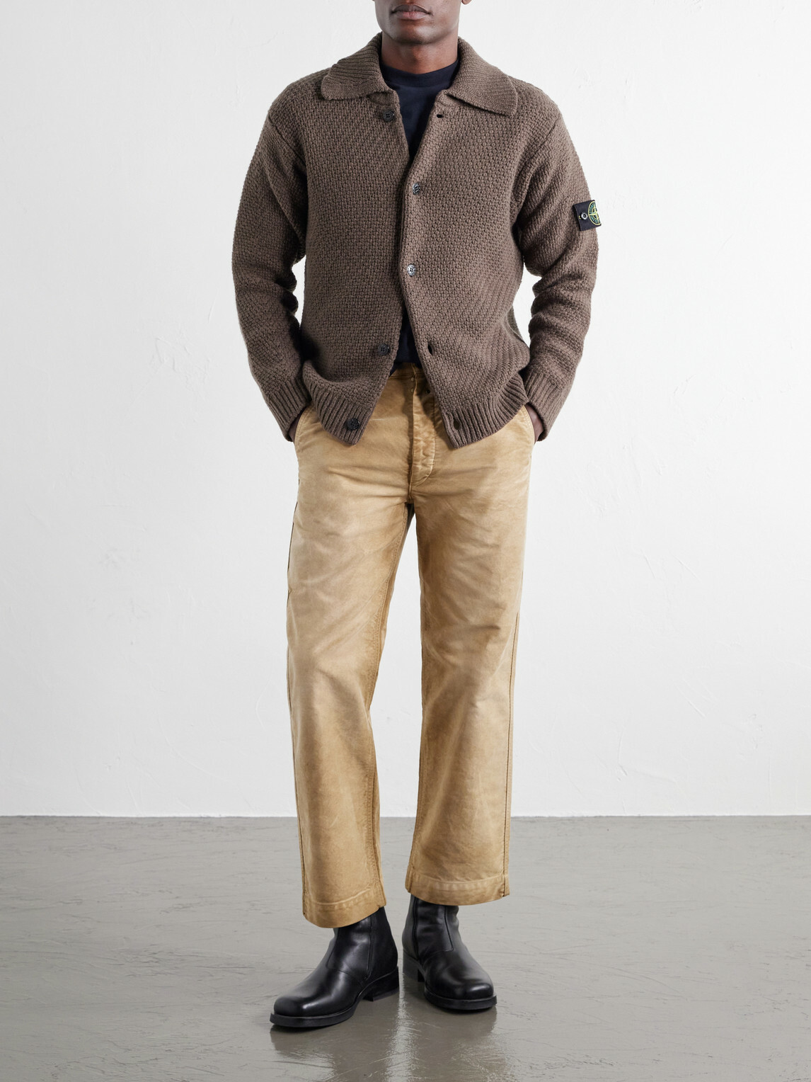 Stone Island - Basket-Stitch Wool-Blend Cardigan - Brown