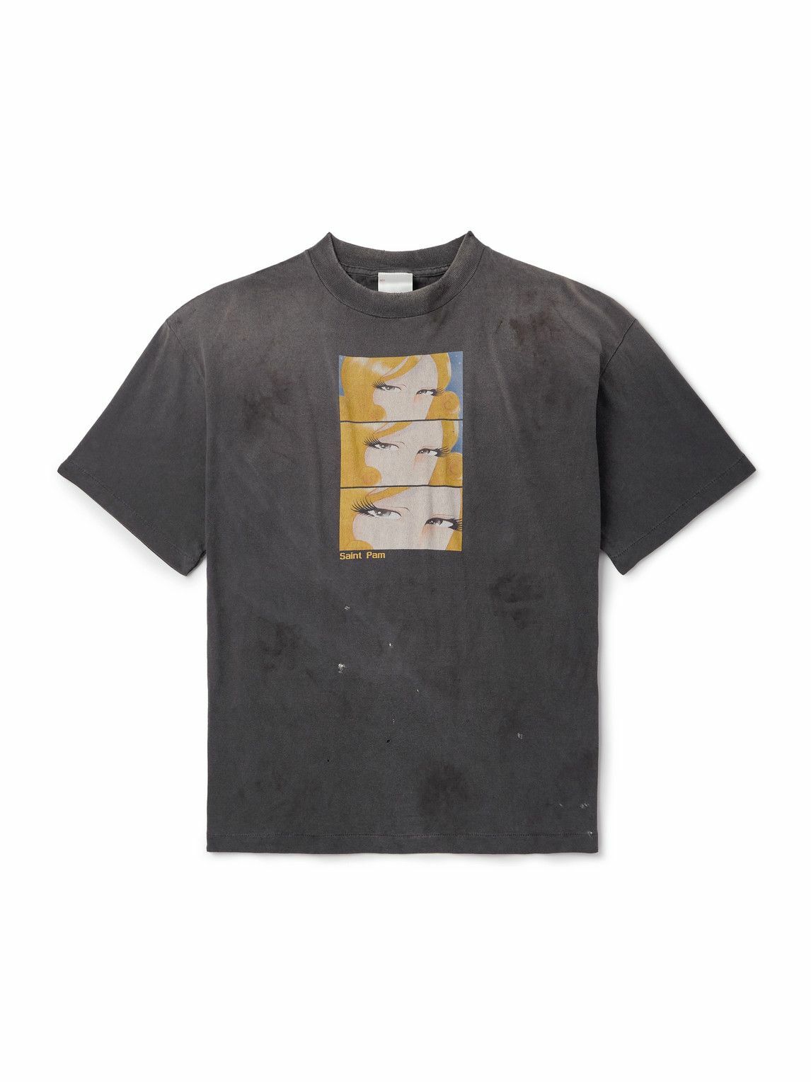 【SAINT Mxxxxxx】× EVA TEE/BLK SAINT Mxxxxxx - Evangelion Distressed Printed Cotton-Jersey