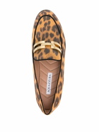 Aquazzura Brown Leopard Print Suede Loafers