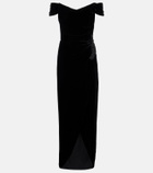 Costarellos Embellished off-shoulder velvet gown