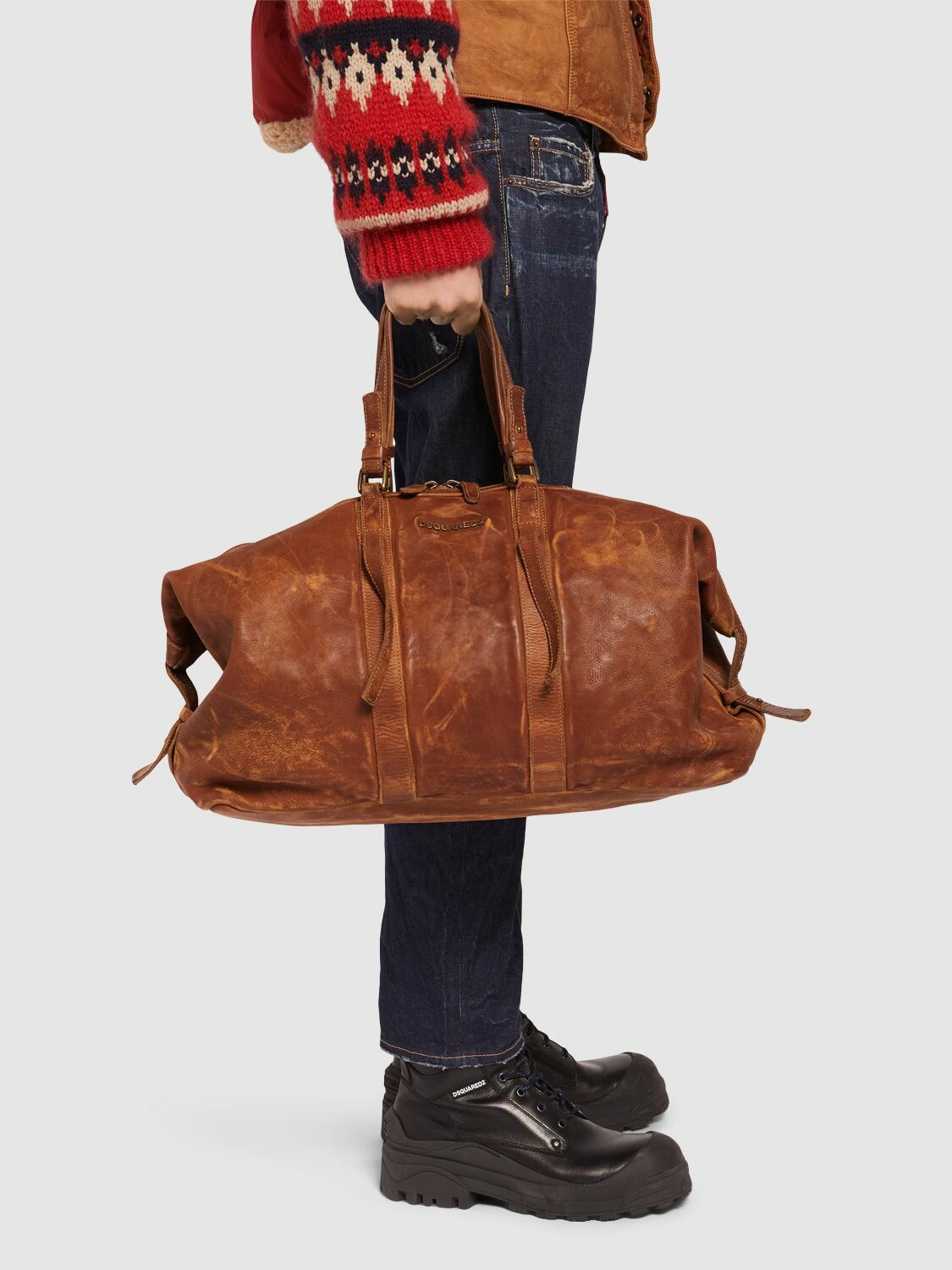 ぽーDSQUARED2 3way レザーバッグ DSQUARED2 Washed Leather Duffle Bag Dsquared2