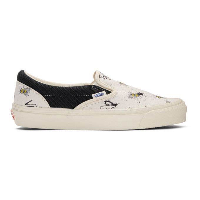 Photo: Vans White and Black Ralph Steadman Edition Bee OG Classic Slip-On Sneakers