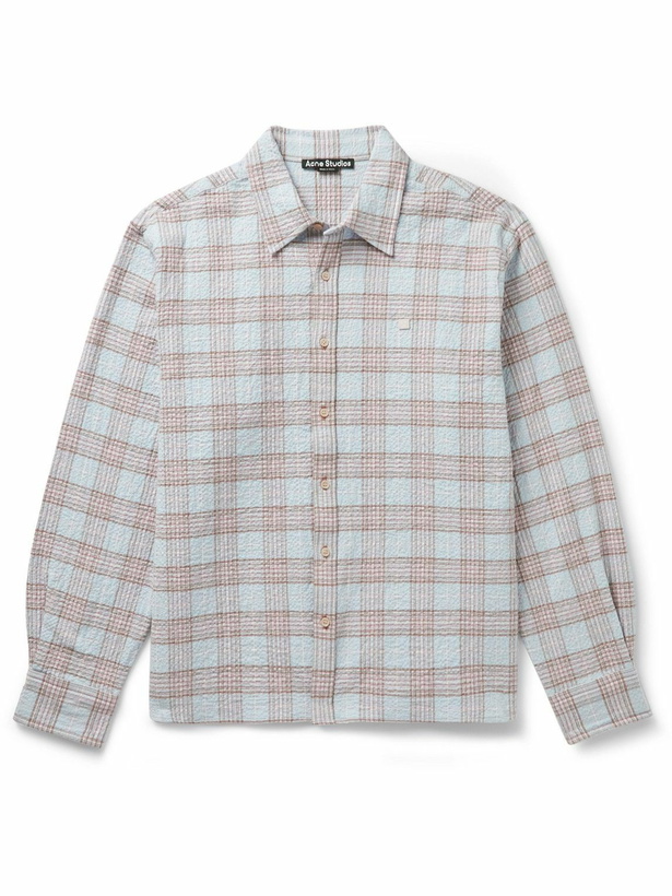 Photo: Acne Studios - Sarlie Checked Crinkled Cotton-Blend Flannel Shirt - Blue