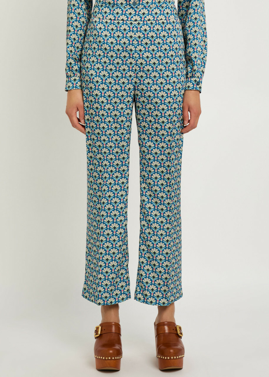 Etro Patterned Satin Straight-leg Trousers Blue