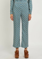 Etro Patterned Satin Straight-leg Trousers Blue