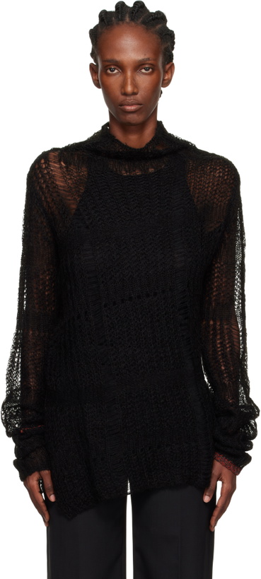 Photo: Y's Black Sheer Asymmetry Long Knit Sweater