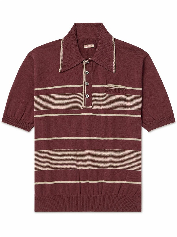 Photo: KAPITAL - Carol Striped Cotton-Blend Polo Shirt - Burgundy