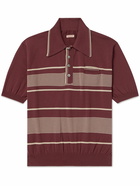 KAPITAL - Carol Striped Cotton-Blend Polo Shirt - Burgundy