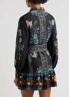 Farm Rio Blossom Tapestry Floral-print Satin Mini Dress Black