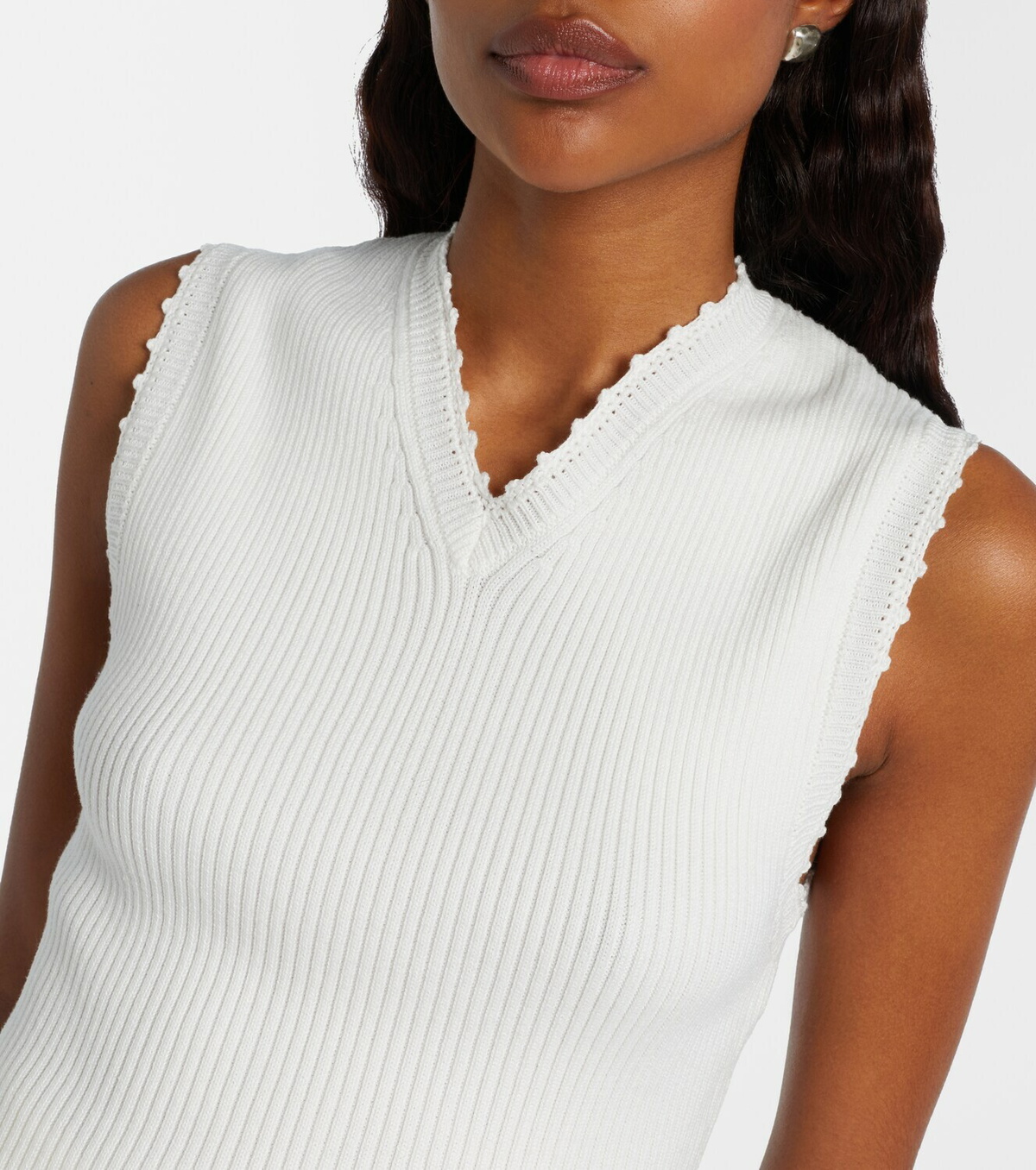Ganni Crochet-trimmed ribbed cotton-blend top
