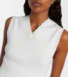 Ganni Crochet-trimmed ribbed cotton-blend top