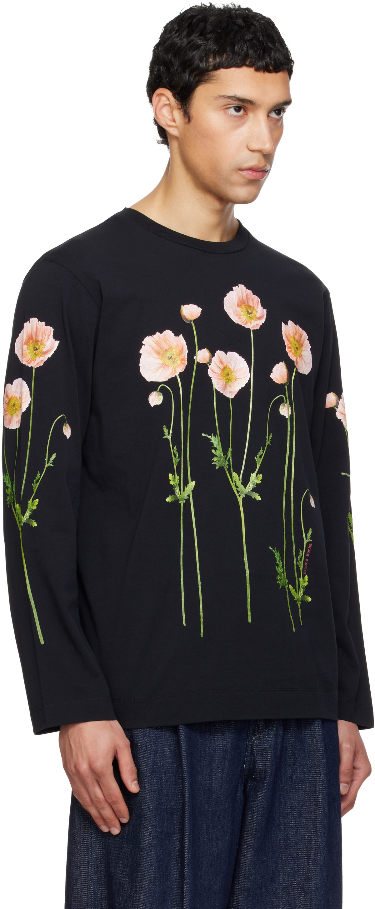 Simone Rocha Black Poppy Field Print Long Sleeve T-shirt Simone Rocha