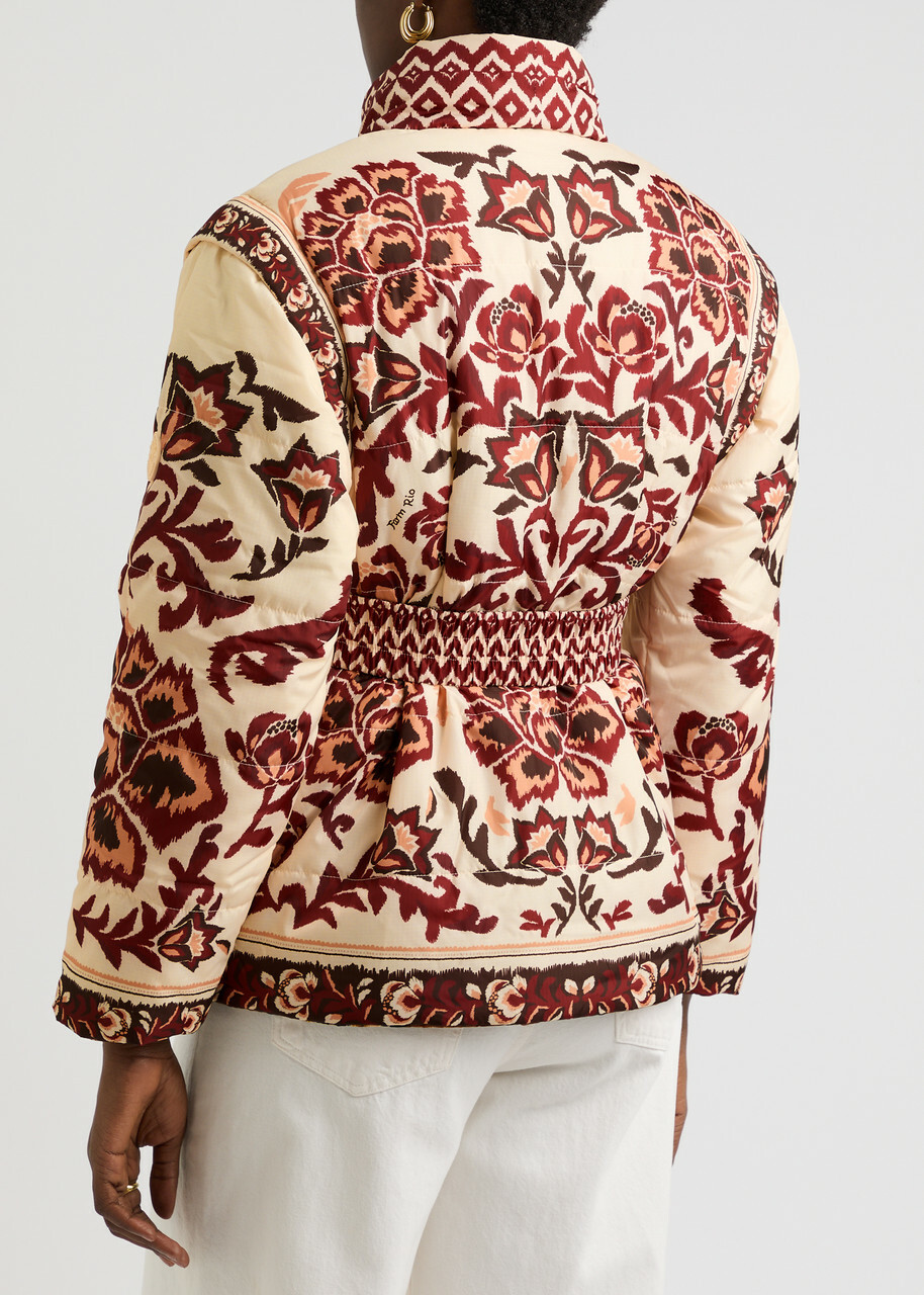 Farm Rio Toucans Scarf Reversible Printed Shell Jacket Cream