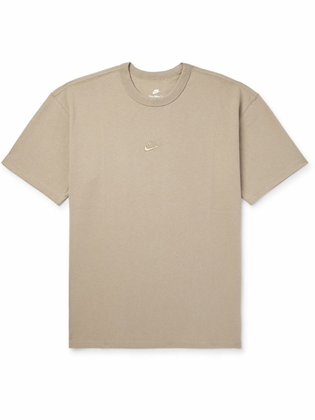 Photo: Nike - Sportswear Premium Essentials Logo-Embroidered Cotton-Jersey T-Shirt - Neutrals