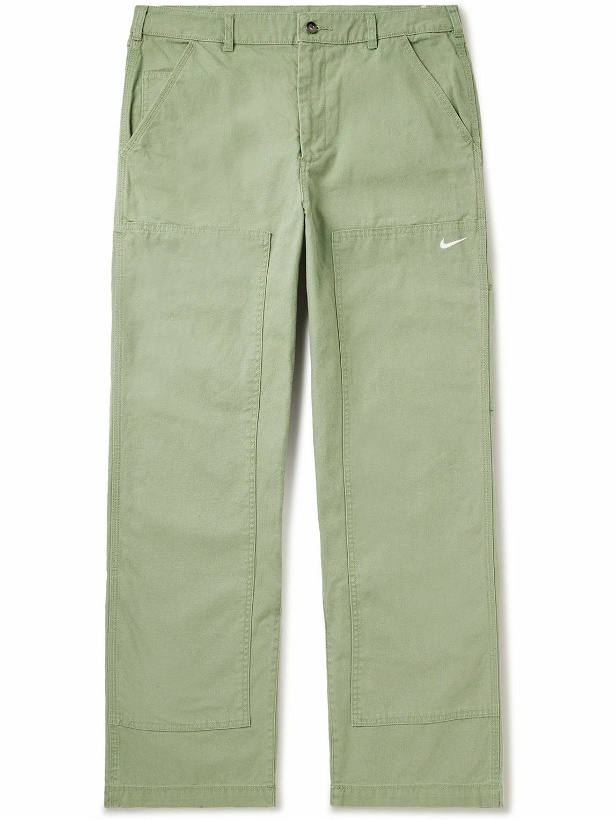 Photo: Nike - Straight-Leg Logo-Embroidered Cotton-Canvas Trousers - Green