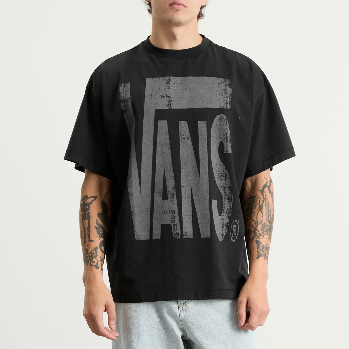 Vans Men's x A.O.D.Brushed Logo T-Shirt in Washed Black Vans