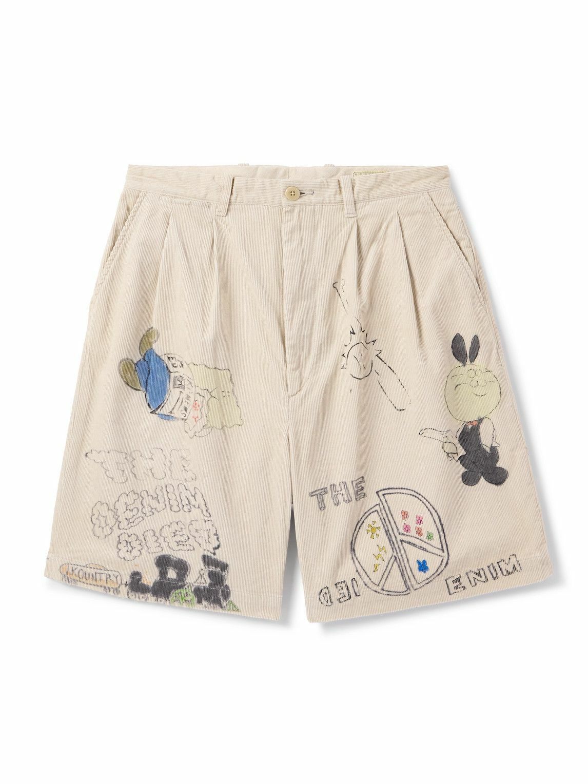 KAPITAL - Memorial Paint Straight-Leg Printed Cotton-Corduroy Shorts - Neutrals