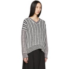 Loewe Grey Wool Cable V-Neck Sweater