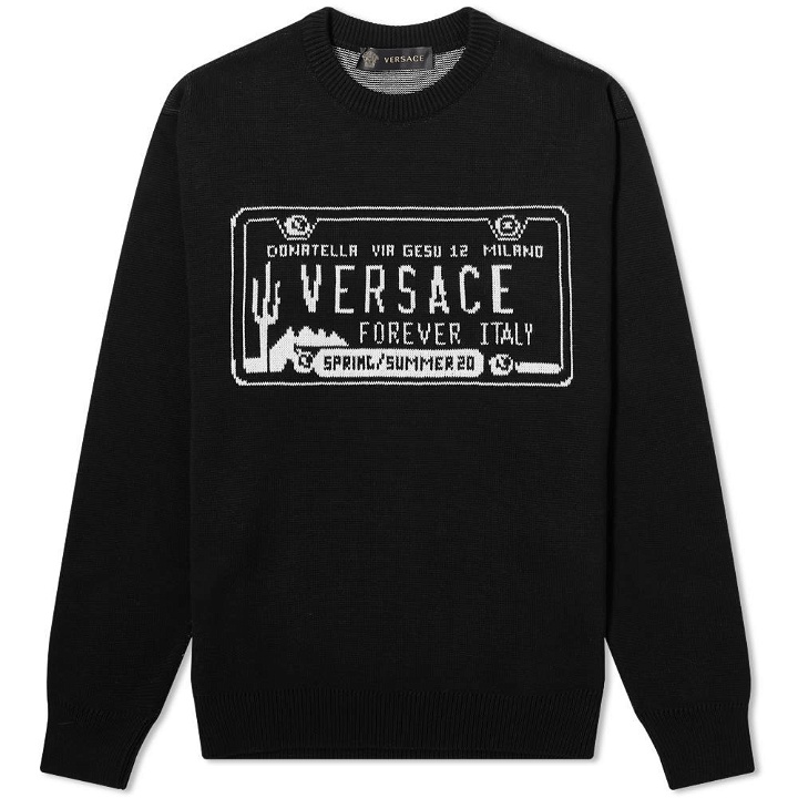 Photo: Versace Number Plate Intarsia Crew Knit