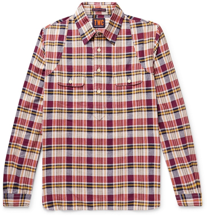 Photo: The Workers Club - Madras Cotton Half-Placket Shirt - Red