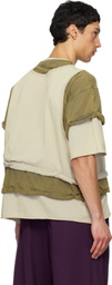 We11done Off-White & Green Triple Layered Washed T-shirt