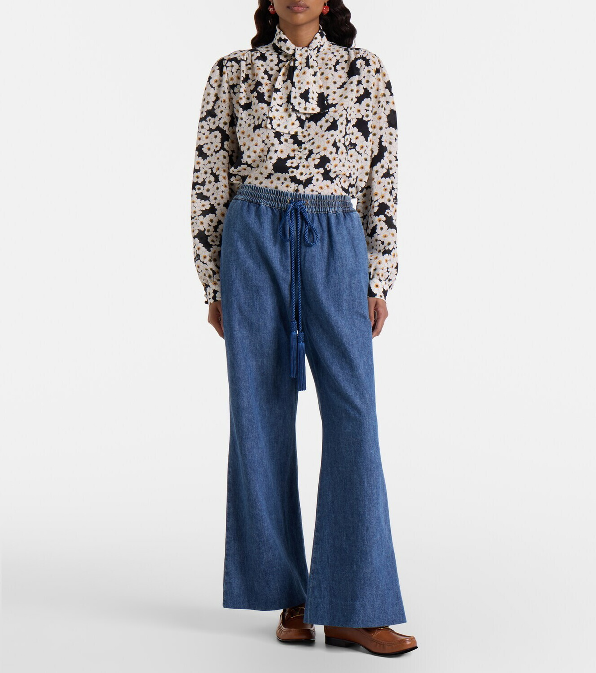 Valentino Cotton chambray wide-leg pants