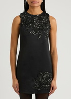 Alice + Olivia Clyde Embellished Satin Mini Dress Black