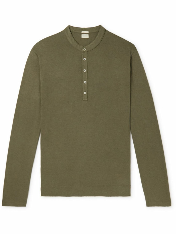Photo: Massimo Alba - Cotton and Cashmere-Blend Jersey Henley T-Shirt - Green