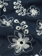Portuguese Flannel - Folclore Camp-Collar Embroidered Cotton Shirt - Blue