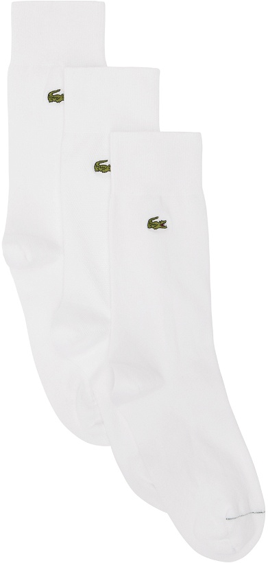 Photo: Lacoste Three-Pack White High-Cut Socks