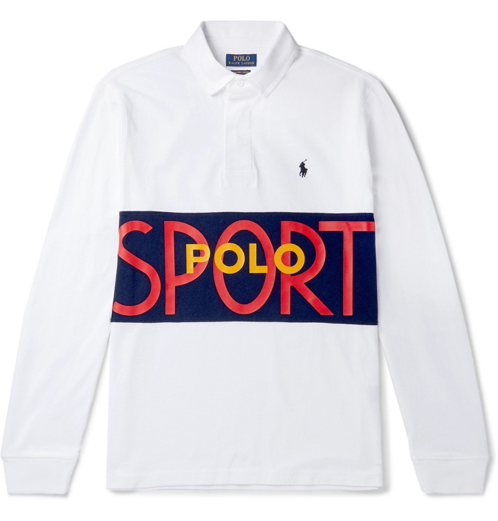 Photo: Polo Ralph Lauren - Logo-Print Colour-Block Cotton-Jersey Rugby Shirt - White