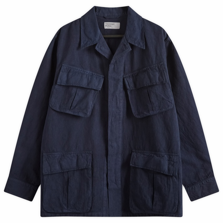 Photo: Universal Works Men's Linen Slub Jungle Jacket in Navy