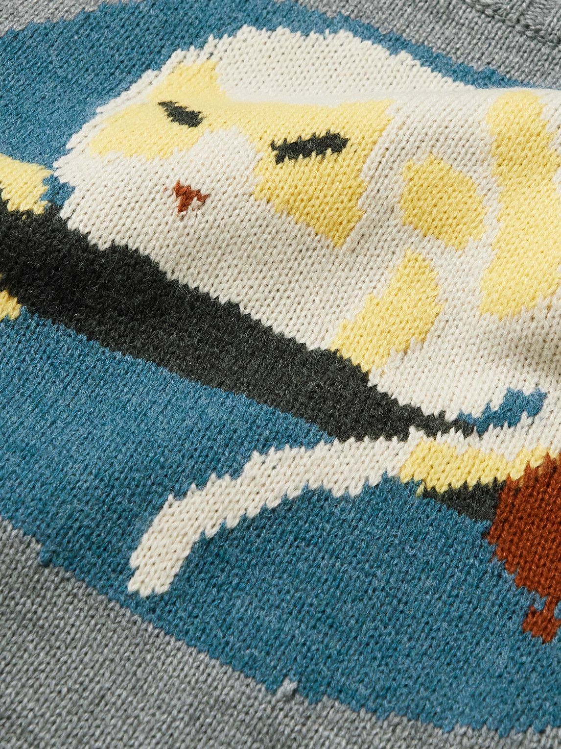 KAPITAL - Fat Cat Intarsia Sweater - Gray KAPITAL