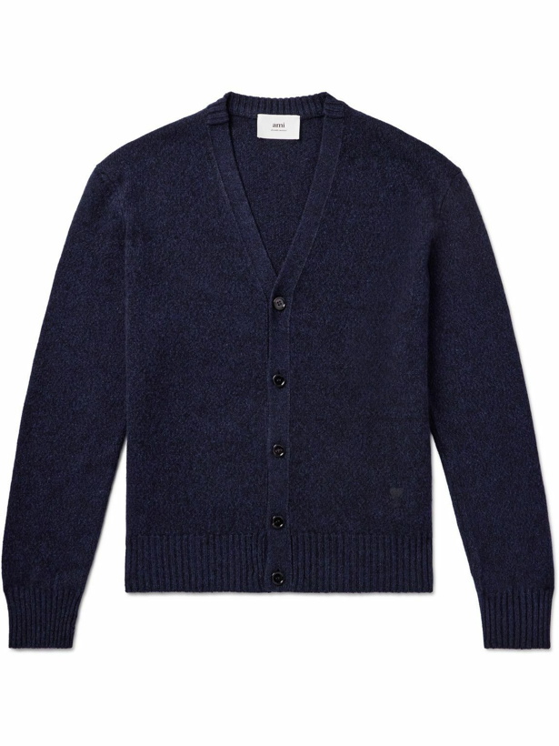 Photo: AMI PARIS - ADC Logo-Embroidered Cashmere and Wool-Blend Cardigan - Blue