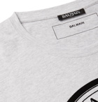 Balmain - Slim-Fit Logo-Flocked Mélange Cotton-Jersey T-Shirt - Light gray