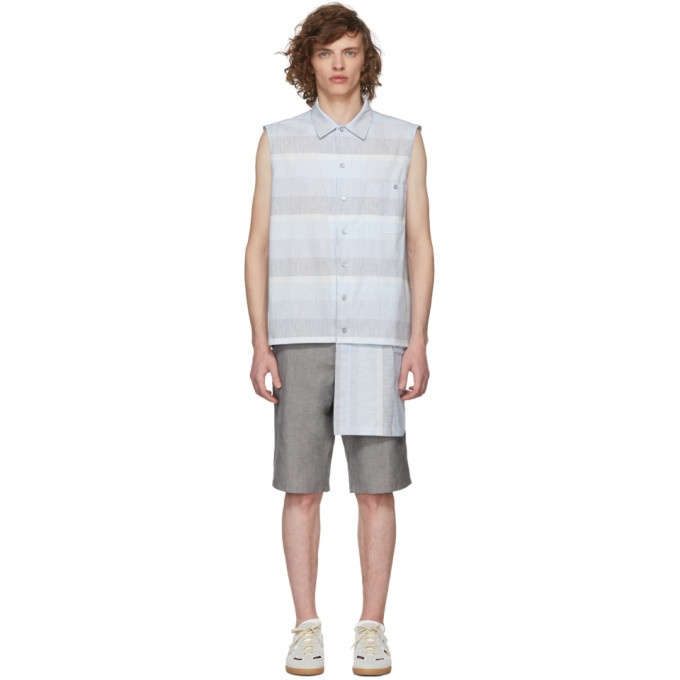 Photo: House of the Very Islands Blue Broad Stripe Sleeveless Button-Up Shirt