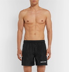 Palm Angels - Slim-Fit Short-Length Striped Logo-Print Swim Shorts - Black