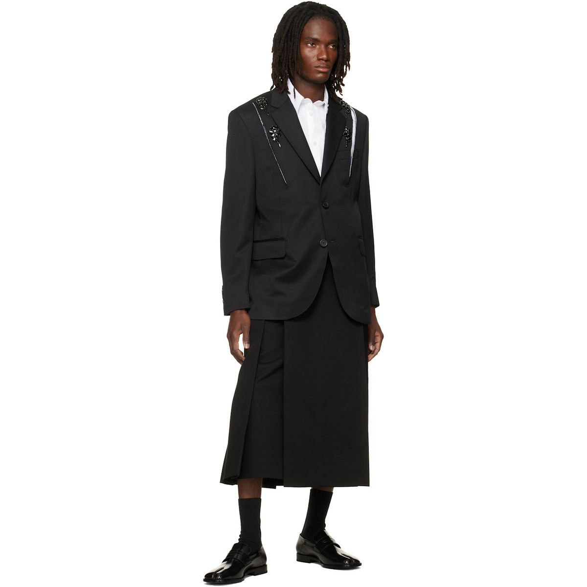 Simone Rocha Black Embellished Structured Slash Blazer