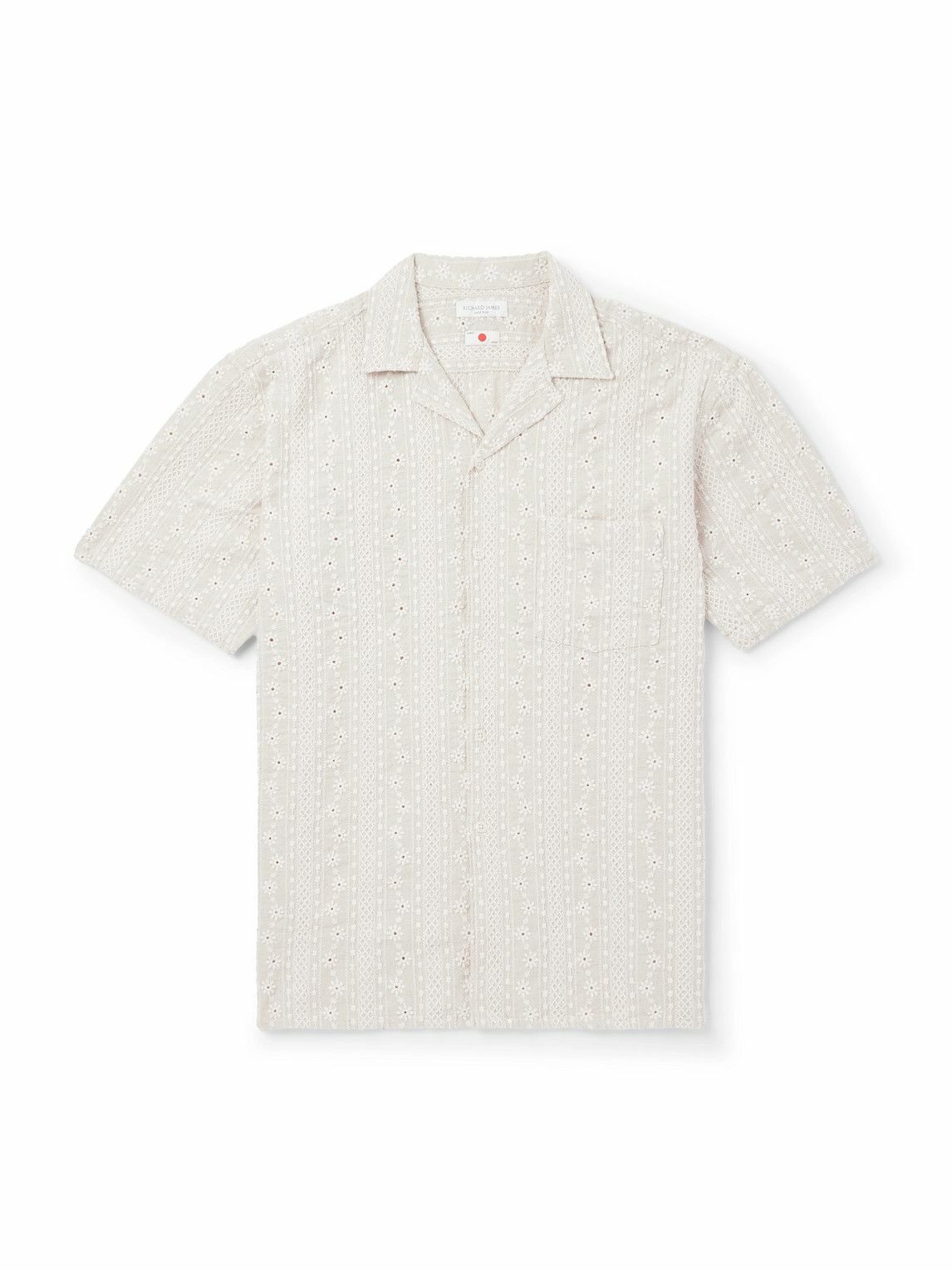 Richard James - Camp-Collar Embroidered Cotton and Linen-Blend Shirt - Neutrals