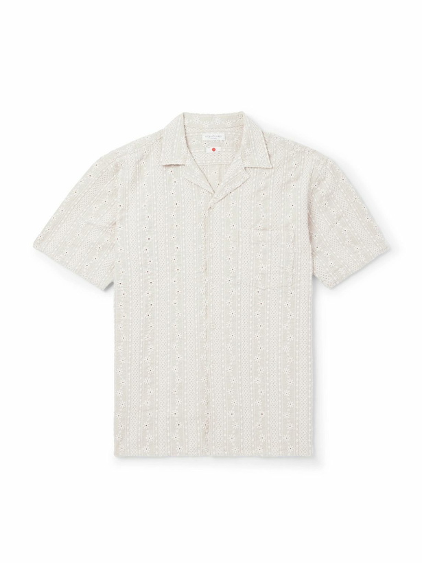 Photo: Richard James - Camp-Collar Embroidered Cotton and Linen-Blend Shirt - Neutrals