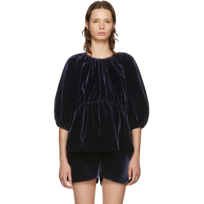 Cecilie Bahnsen SSENSE Exclusive Navy Velvet Amo Blouse