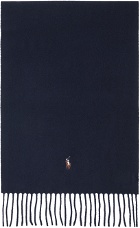 Polo Ralph Lauren Navy Fringe Virgin Wool Scarf