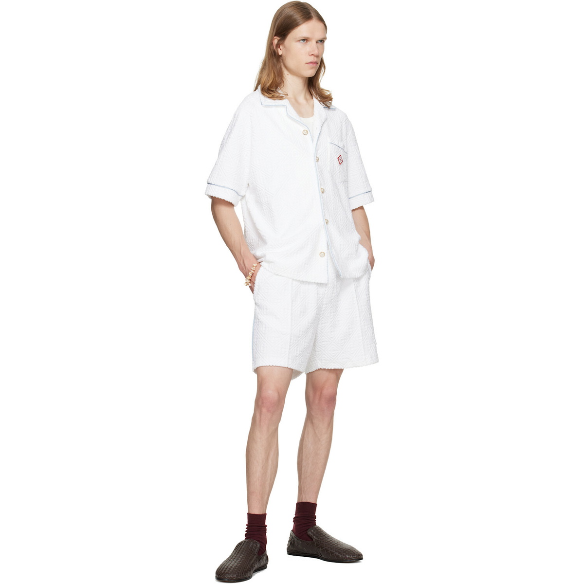 Casablanca White Towelling Monogram Short Sleeve Shirt