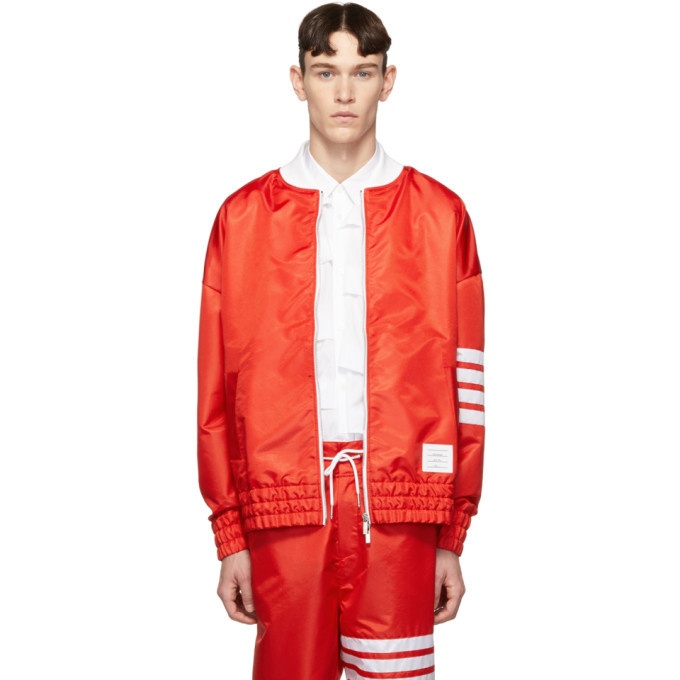 Photo: Thom Browne Red Ripstop Oversized 4-Bar Sailboat Bomber Jacket