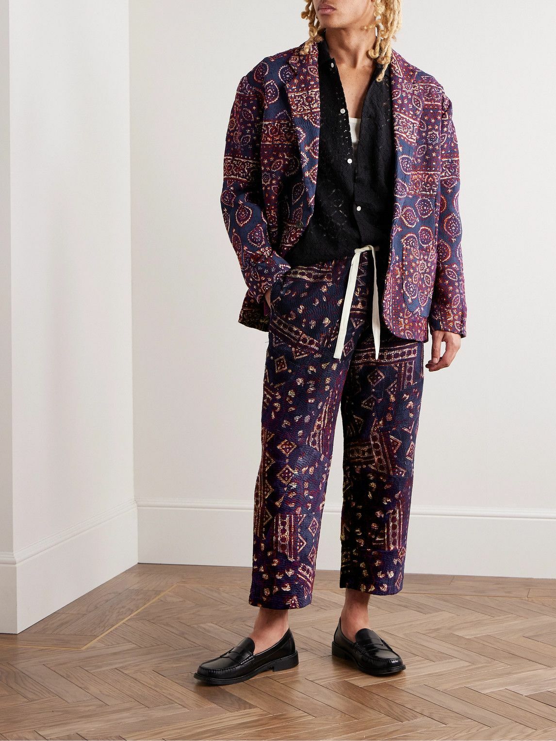 Karu Research - Unstructured Quilted Printed Cotton-Seersucker Blazer - Purple