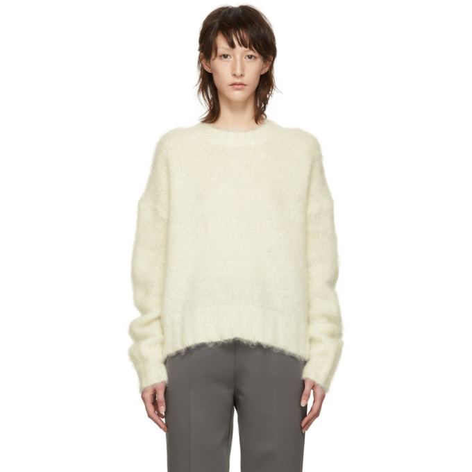 Helmut Lang White Brushed Crewneck Sweater